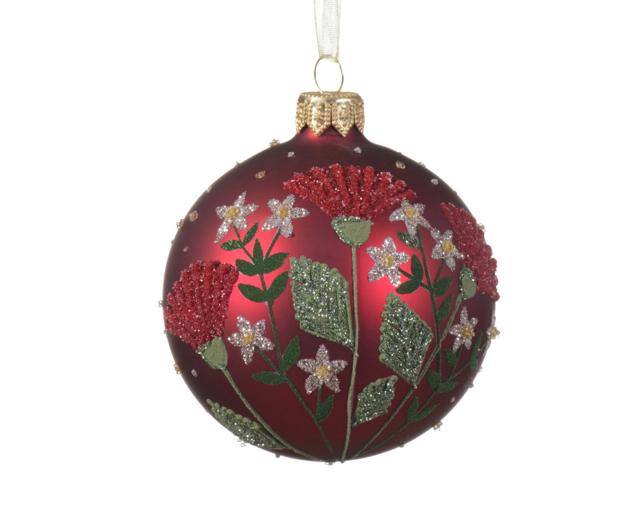Glob Flowers, Decoris, Ø8 cm, sticla, rosu mat - imagine 3